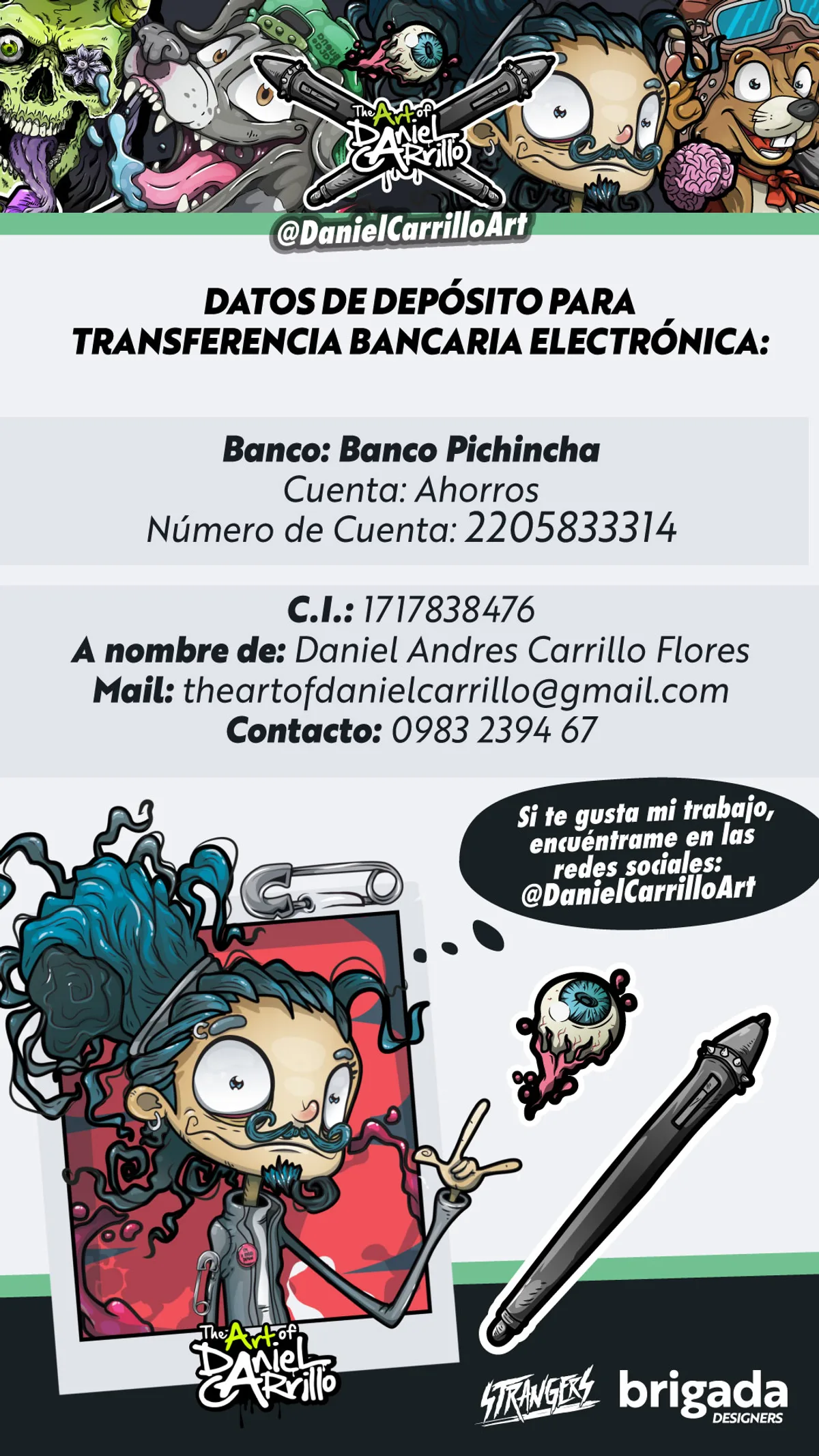 Datos de depósito bancario Banco Pichincha de Daniel Andrés Carrillo Flores